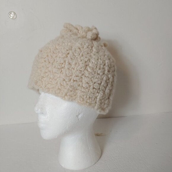 Vintage Hand Knit Hat Crochet Beaded Jeweled Pull String Tie Boho - Picture 8 of 9